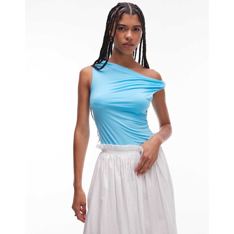 Topshop asymmetric twist detail top in blue 106058345