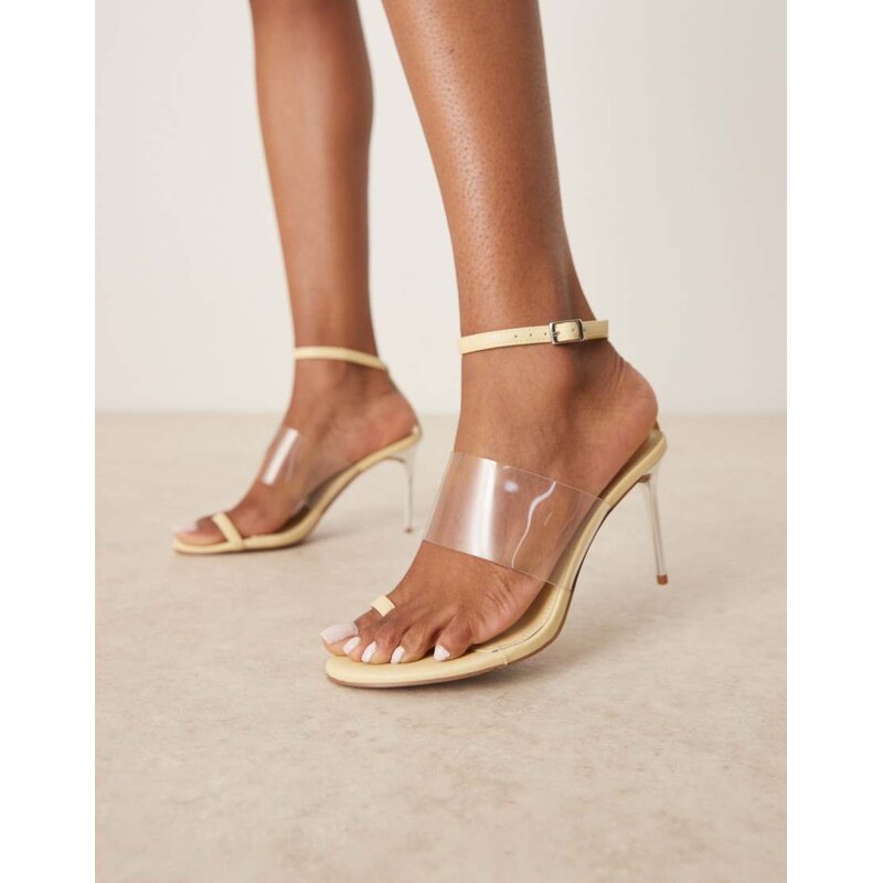 ASOS DESIGN Nevada toe loop detail high sandals in buttermilk-Yellow 113401893