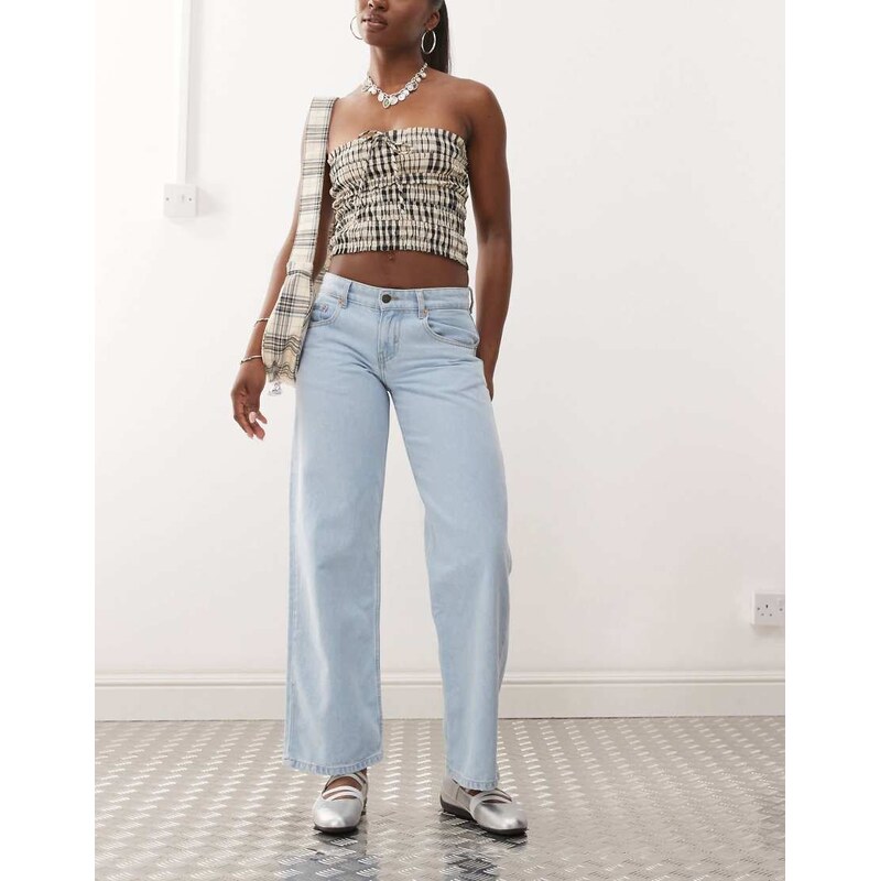Motel parallel leg low rise jeans in light wash blue
