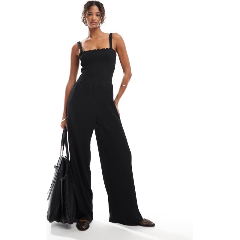 ONLY shirred jumpsuit in black