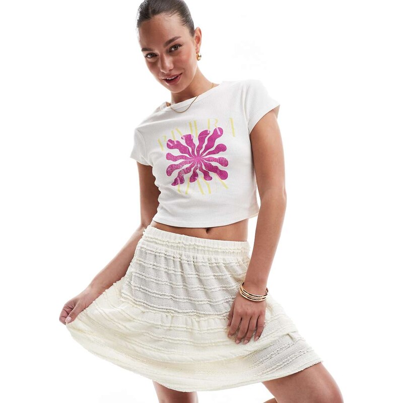 ONLY tiered frill mini skirt in cream-White 106058362