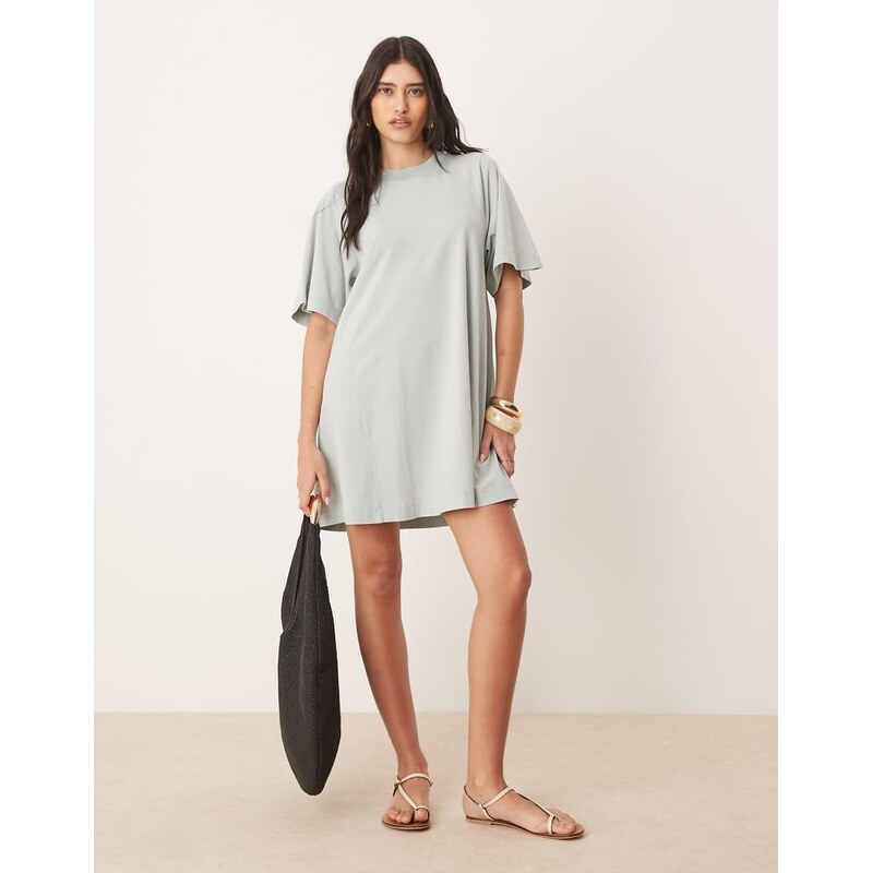 ASOS DESIGN T shirt swing mini dress in washed blue-Multi