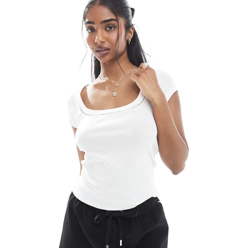 Miss Selfridge embroidered trim short sleeve tee in white 106058415