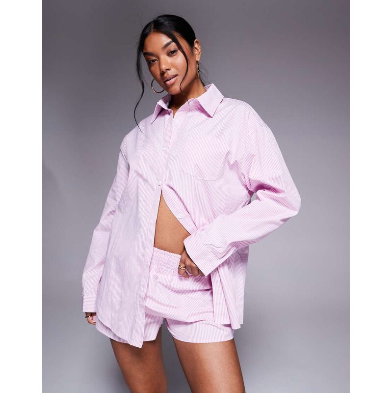 Missyempire oversized poplin shirt co-ord in pink and white