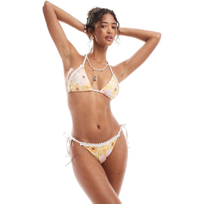 ASOS DESIGN Abi ruffle tie side bikini bottom in multi floral