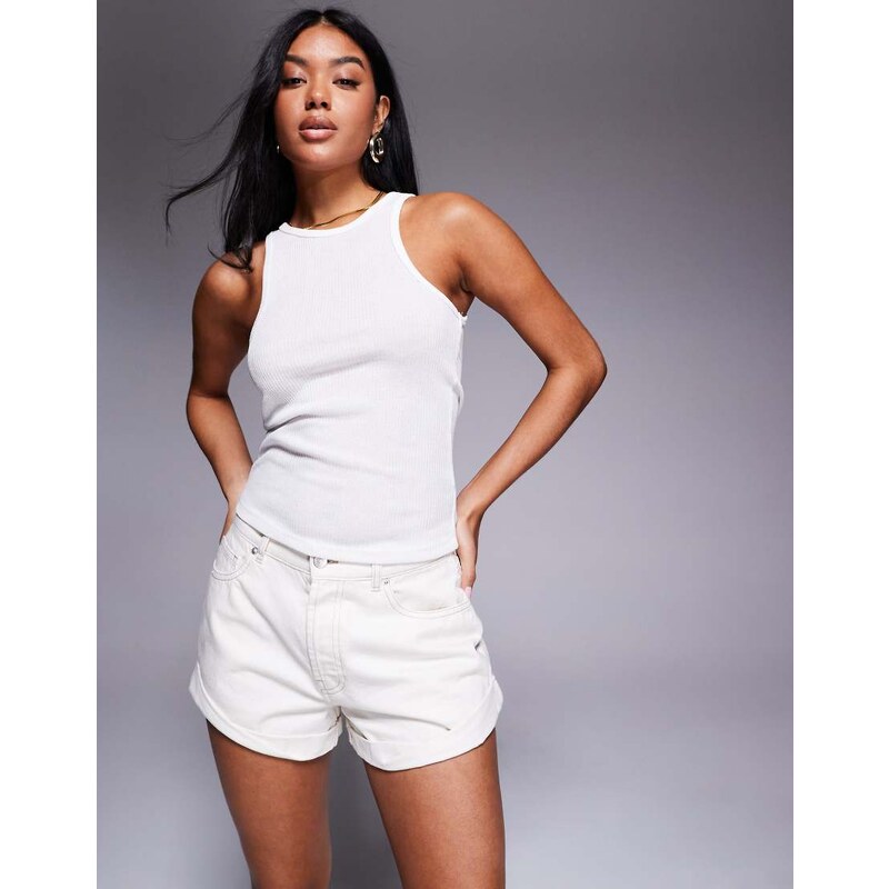 ASOS DESIGN denim relaxed short with roll hem in white