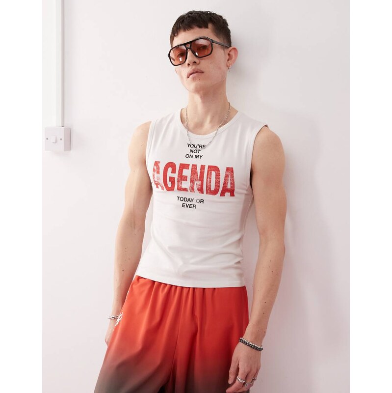 COLLUSION Festival slim vest with slogan print in white