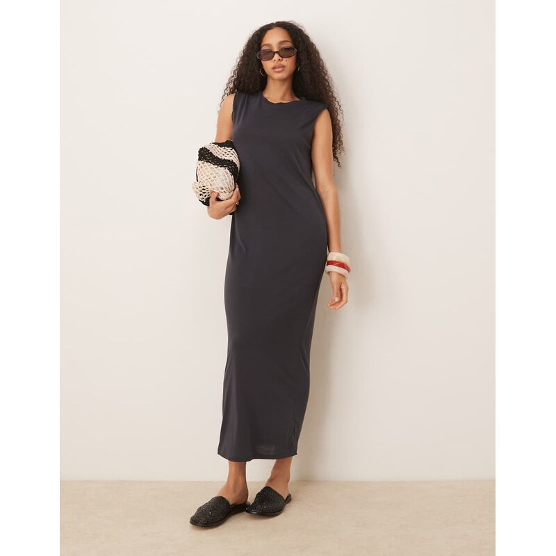 Mango round neck straight fit dress in washed black 106058569