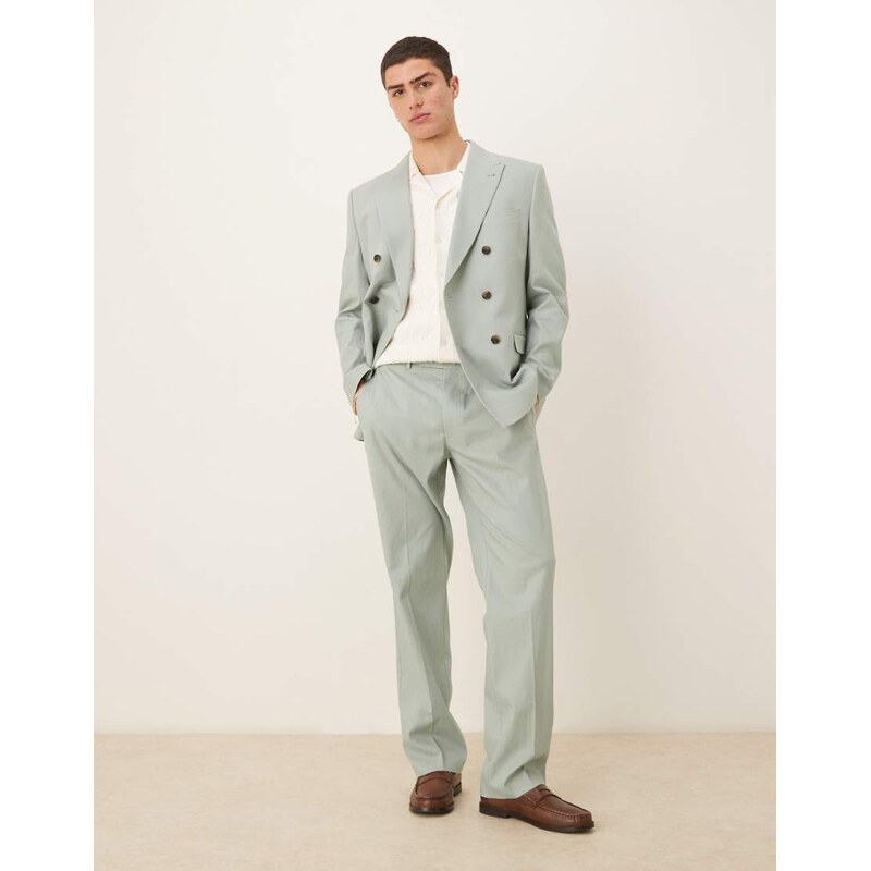 ASOS DESIGN linen blend straight leg suit trousers in green