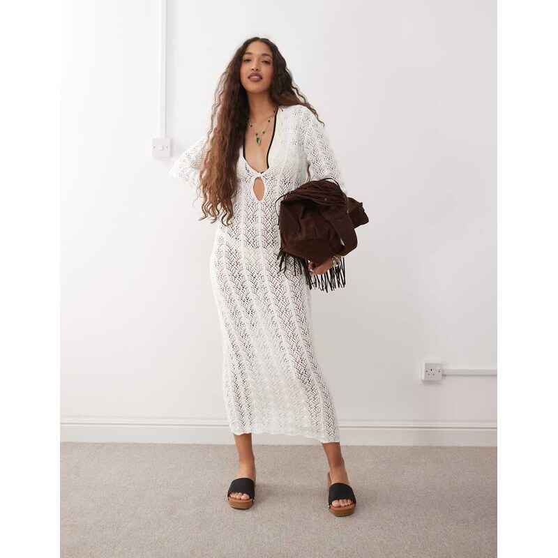 Lioness Soiree plunge neck keyhole detail crochet beach maxi dress in 106148129