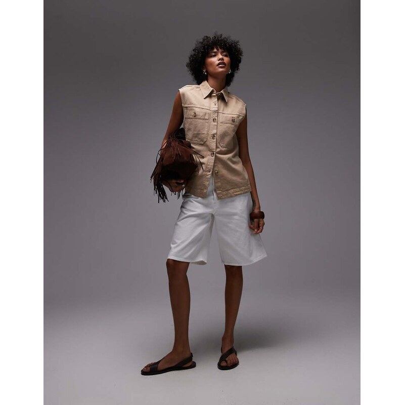 ARKET mid waist five pocket loose denim twill shorts in white 106063497
