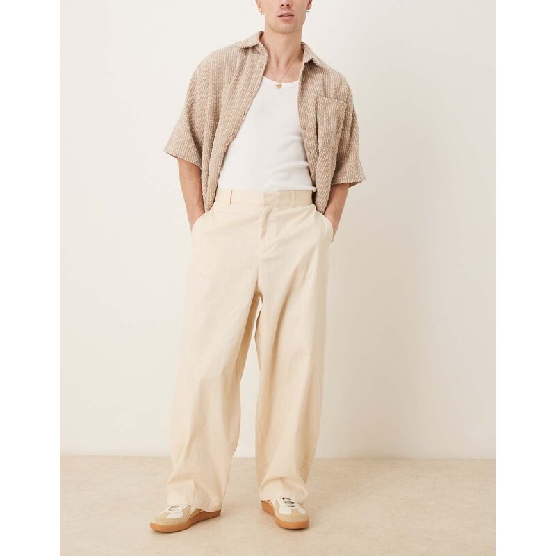ASOS DESIGN extreme tapered linen look trouser in beige-White