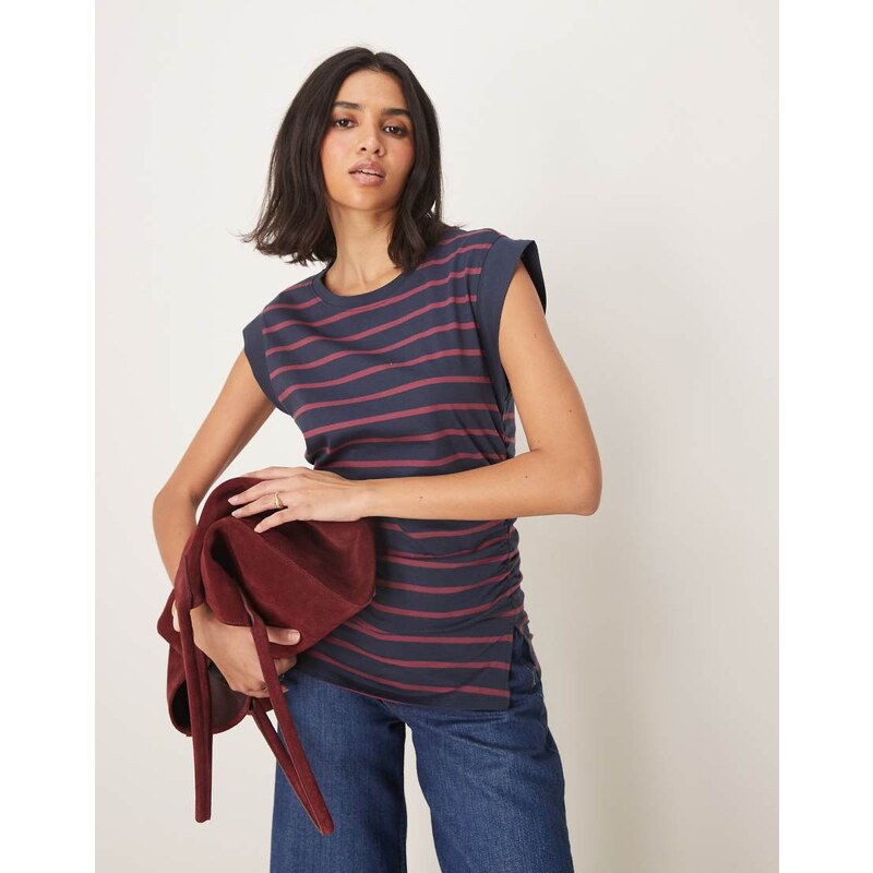 ASOS DESIGN corset waist sharp shoulder tank top in burgundy and
