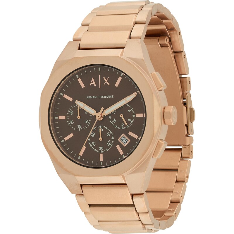 ARMANI EXCHANGE Analogové hodinky tmavě hnědá / růžově zlatá