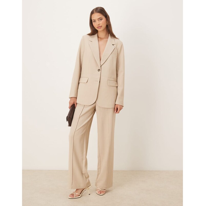 YAS high waist wide leg tailored trouser co-ord in cream-Neutral 106059716
