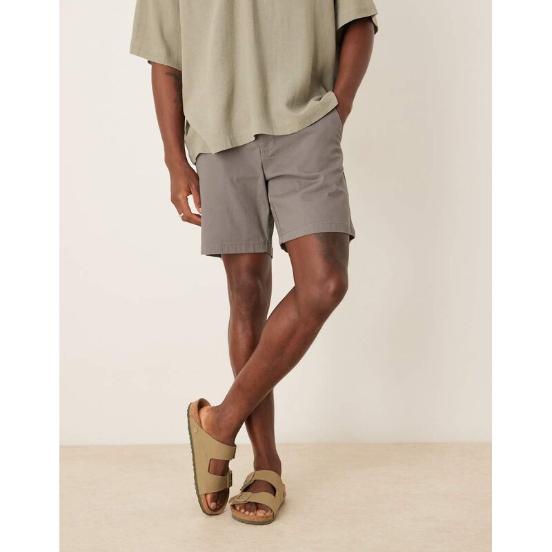 ASOS DESIGN slim mid length chino loose shorts in grey - GREY