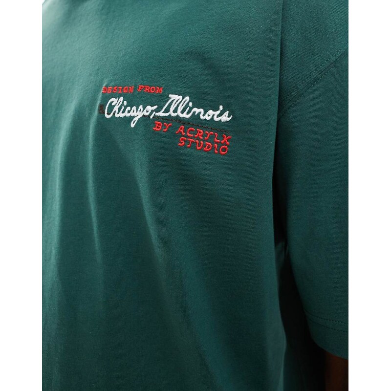 ASOS DESIGN oversized t-shirt with text graphic in green