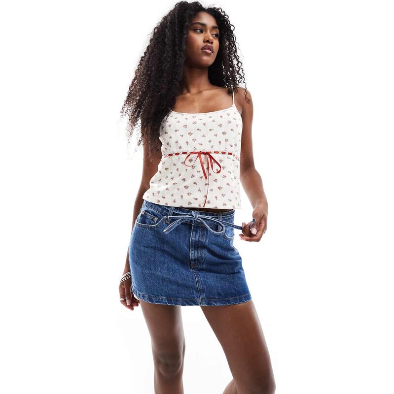 Topshop denim self tie pelmet skirt in indigo-Blue