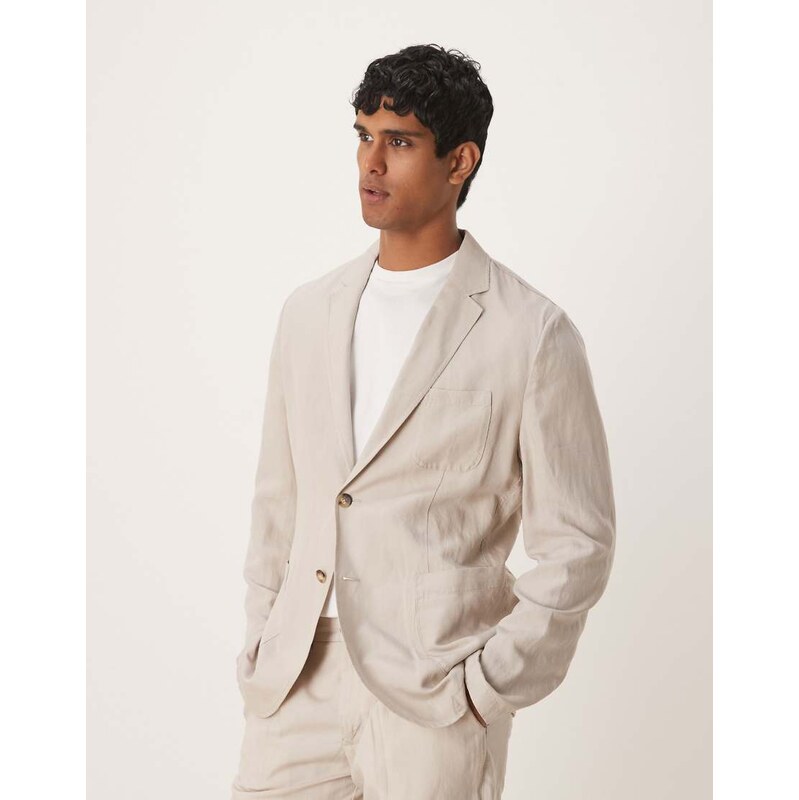 Mango linen mix slim fit blazer co-ord in light beige-Neutral