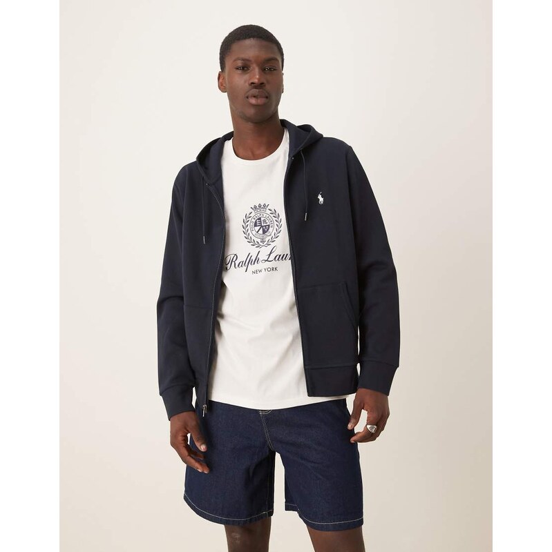 Polo Ralph Lauren icon logo double knit zip up hoodie in navy