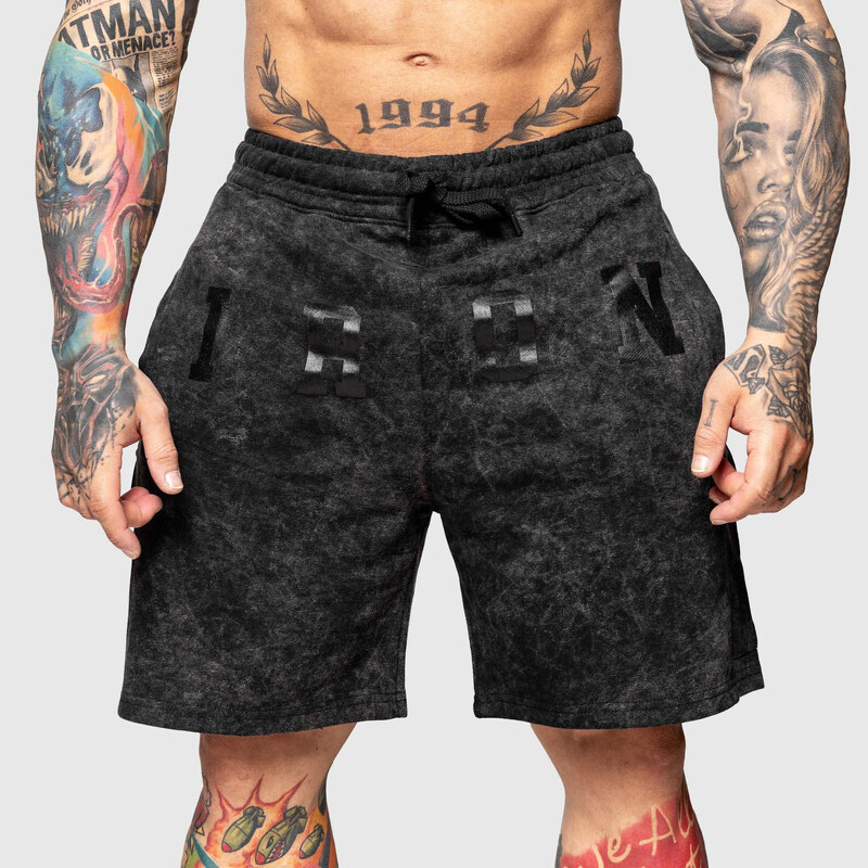 Teplákové kraťasy Iron Aesthetics College, washed black