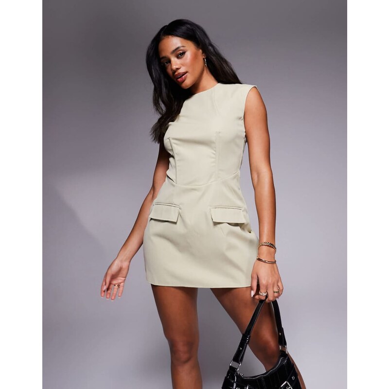 Missyempire tailored pocket detail sleeveless mini dress in sage
