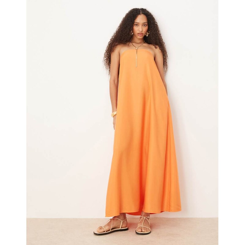 ASOS DESIGN cupro bandeau maxi dress in papaya-Orange