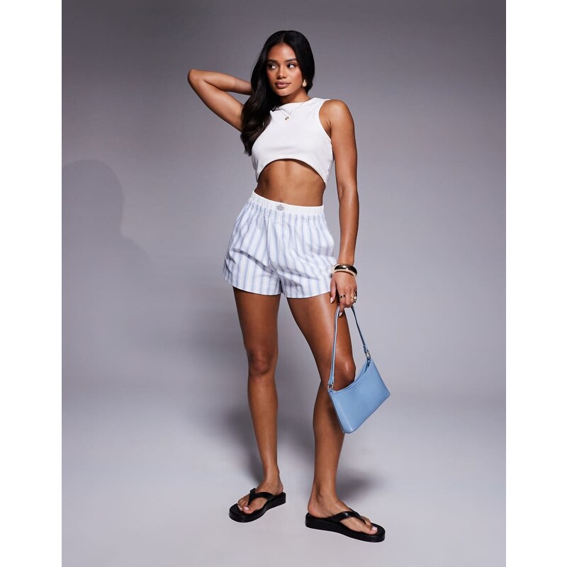 The Couture Club boyfriend shorts in woven blue stripe 107714519