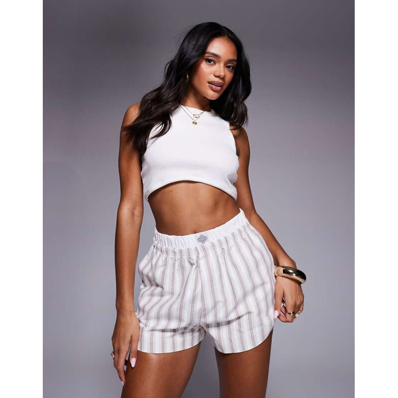 The Couture Club boyfriend shorts in woven beige stripe-Neutral 106277686