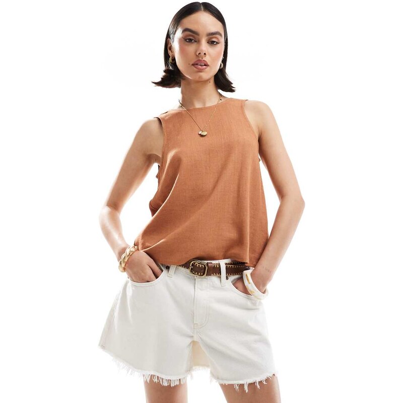ASOS DESIGN vest with scoop back in linen blend in tan-Brown