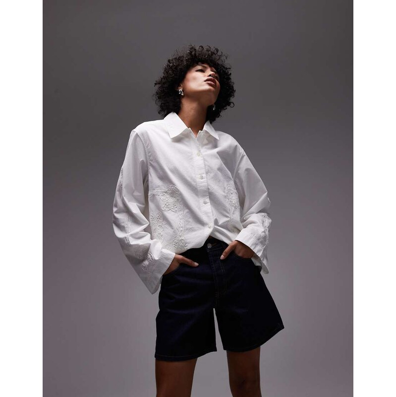 ARKET embroidered shirt in off white