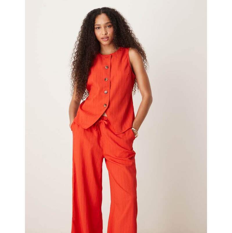 ASOS DESIGN crinkle top co-ord in rust-Red