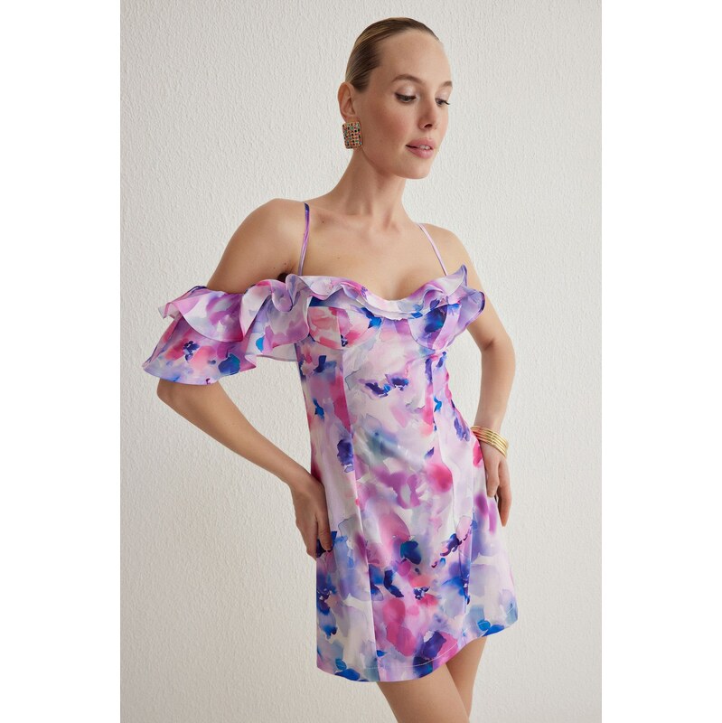 Trendyol Multicolored Bodycon Frilled Floral Patterned Woven