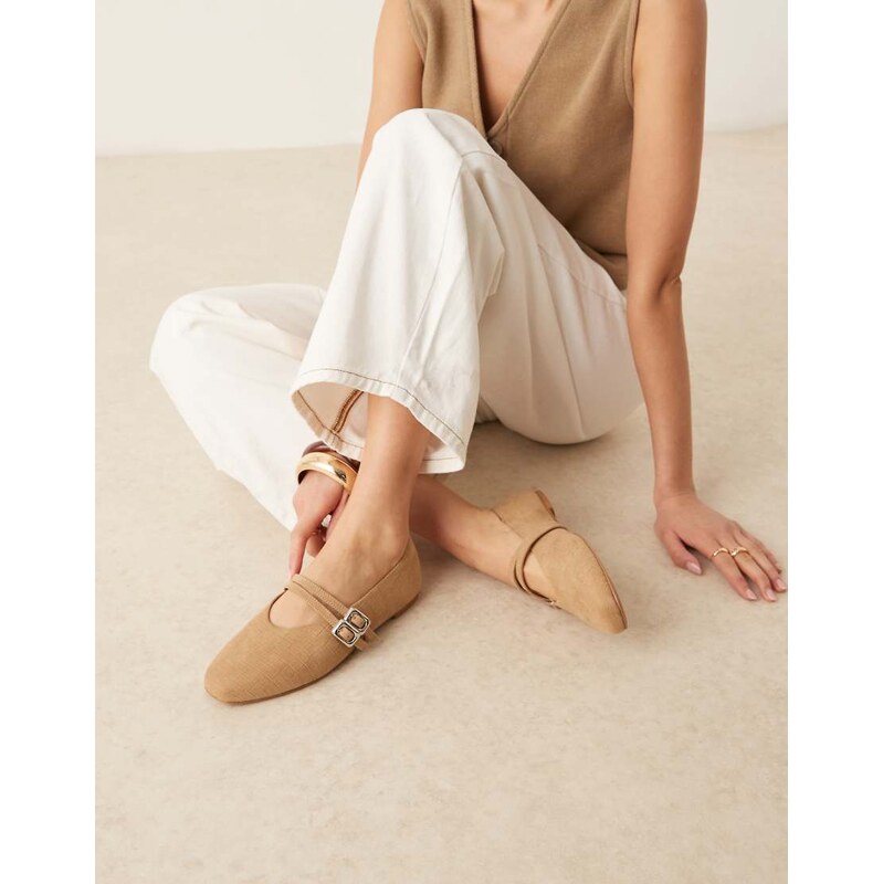 ASOS DESIGN Lavender double-strap maryjane ballets in taupe weave 106228647