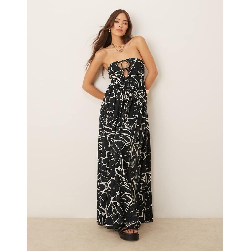 ASOS DESIGN bandeau lace up maxi beach sundress with linen in