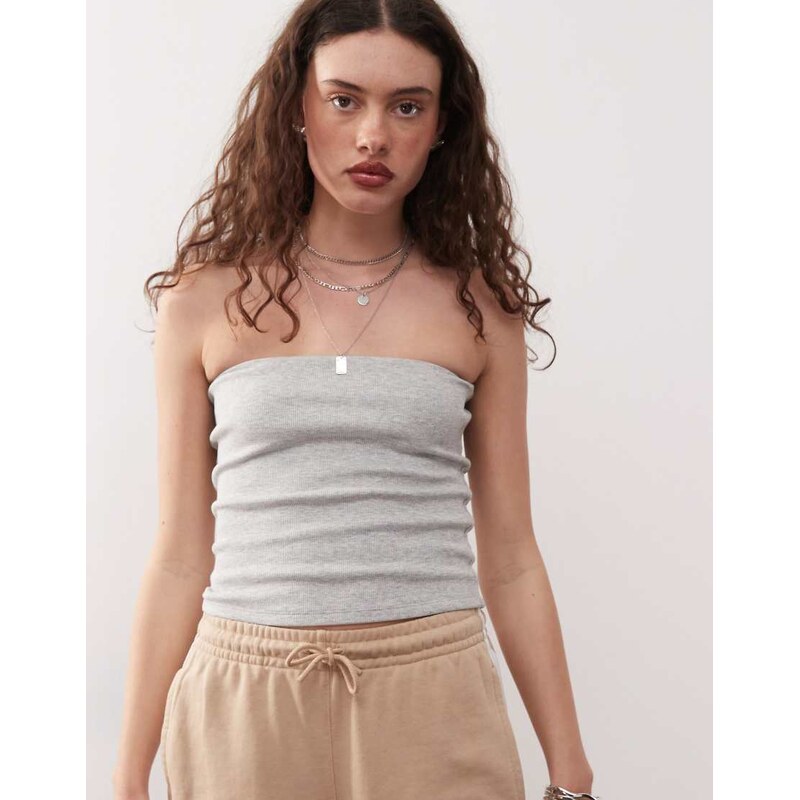 COLLUSION jersey ribbed bandeau top in grey 106519058
