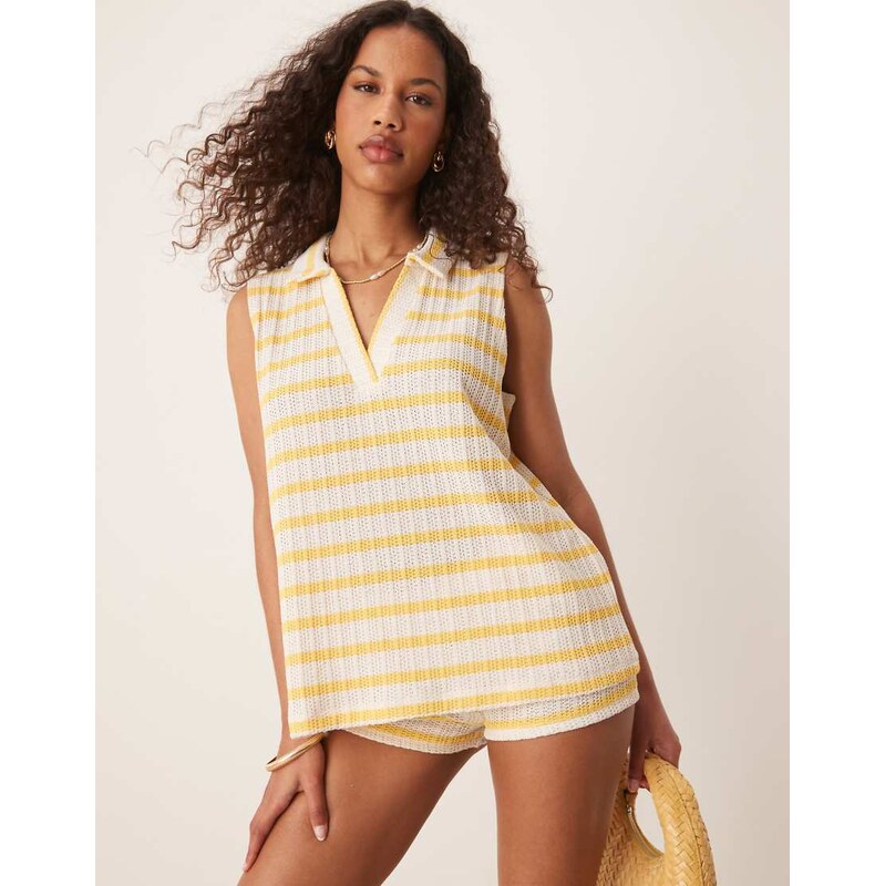 ASOS DESIGN sleeveless polo collar tank co-ord in knit yellow