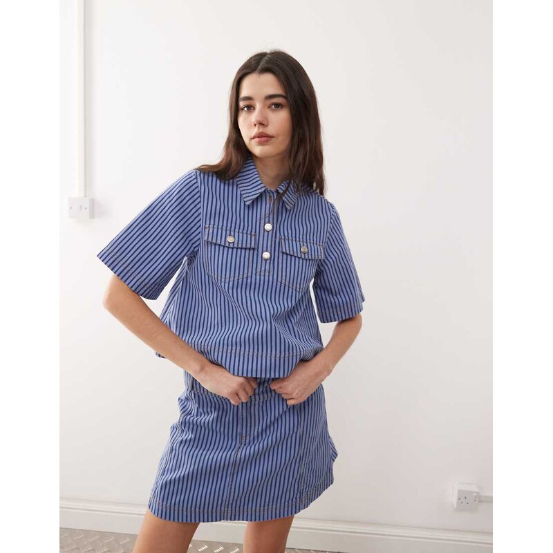 Reclaimed Vintage denim shirt co-ord in tonal blue pinstripe