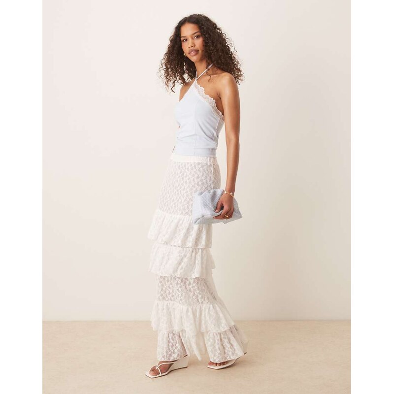 ASOS DESIGN lace tiered maxi skirt in white 106266389