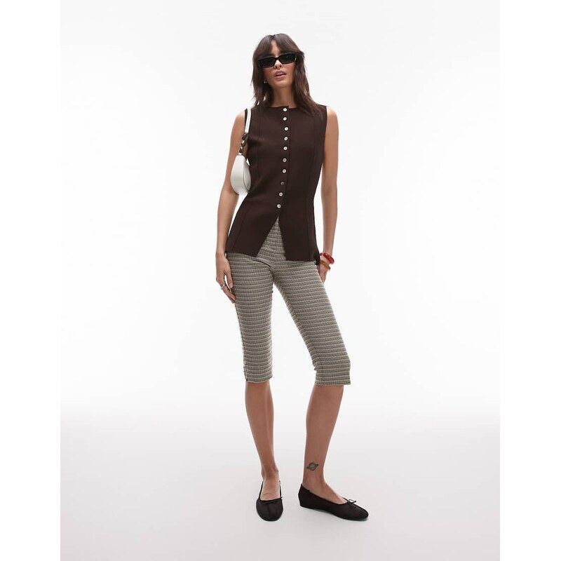 Topshop longline compact knitted waistcoat in brown