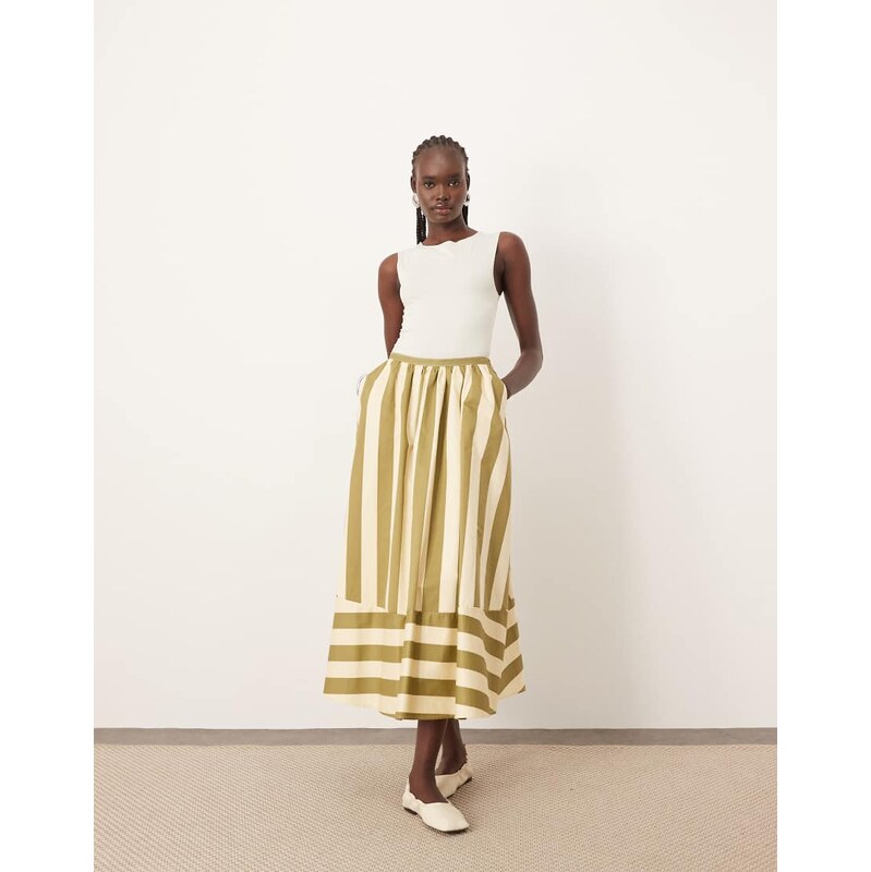 ARRANGE structured full skirt in olive stripe-Multi 106093726