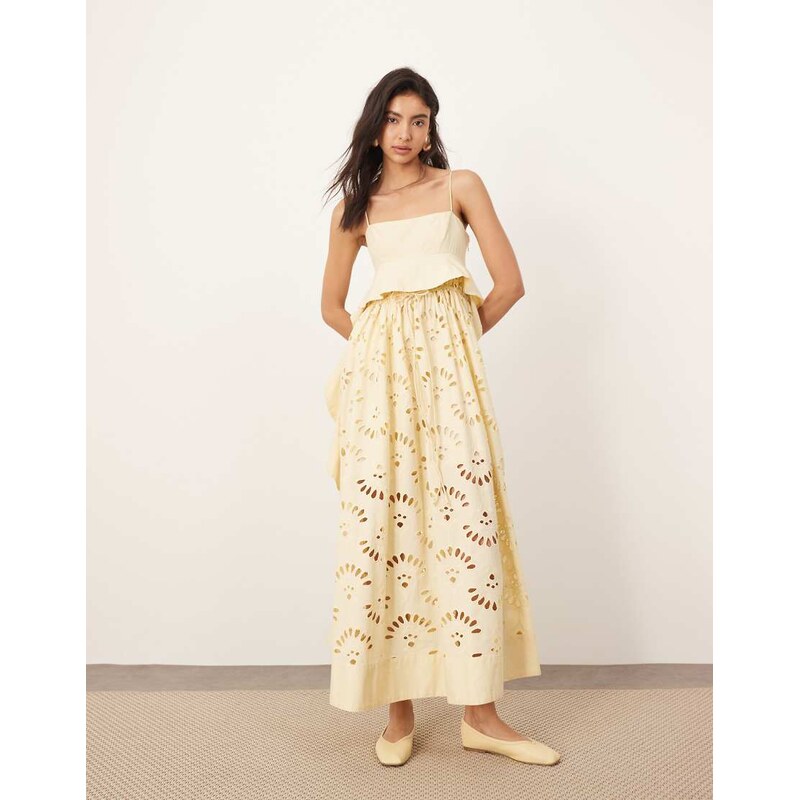 ARRANGE contrast broderie empire cami midi dress with ruffle