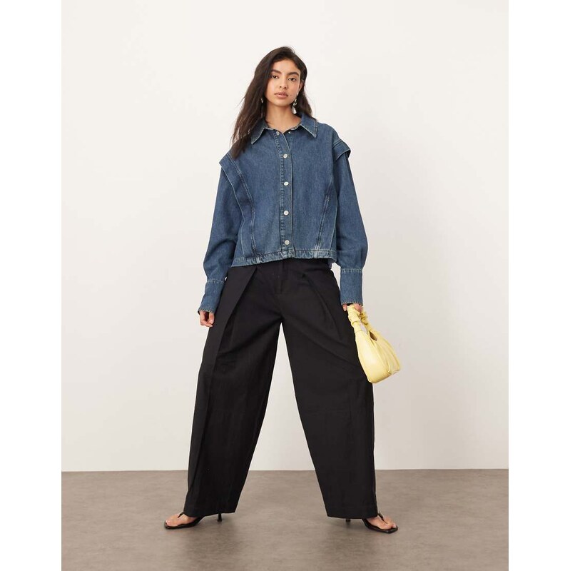 ARRANGE Remi linen high waist barrel trouser in black 106094075