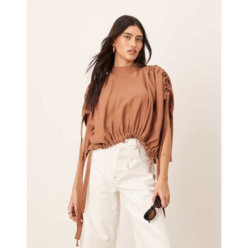 ARRANGE slouchy top with drawstring detail in mocha-Neutral 106094091
