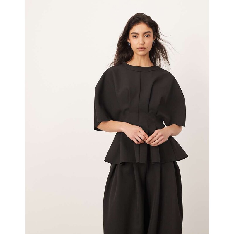 ARRANGE pleat waist short sleeve top co-ord in black