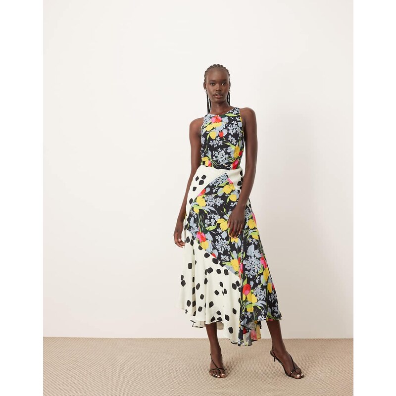 ARRANGE halterneck maxi dress with back strap detail in mixed print 115584992