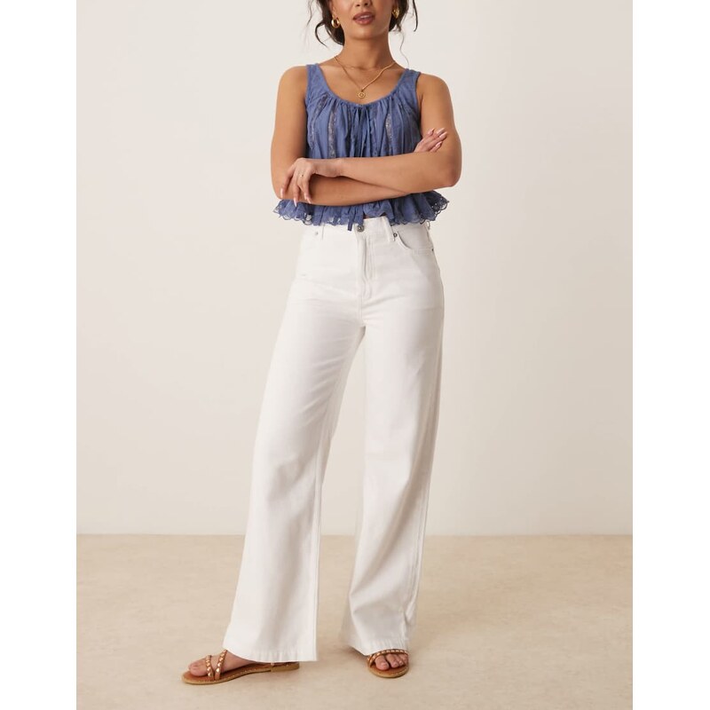 Free People stride straight leg wide jeans in optic white 106107548