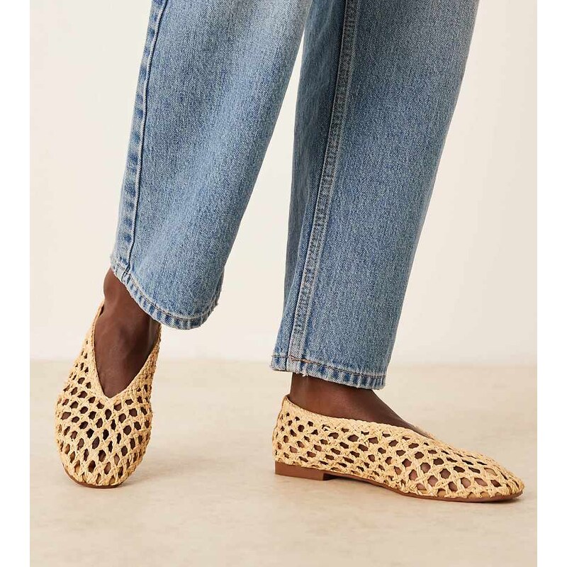 ASOS DESIGN Wide Fit Linus clean ballets in natural weave