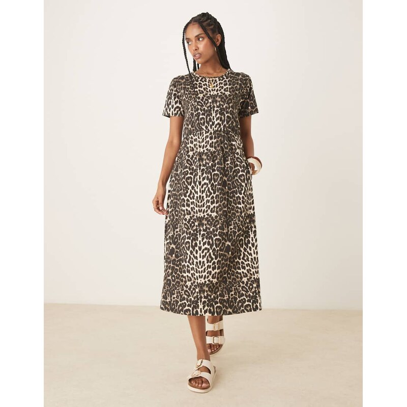 Threadbare short sleeve jersey midi dress with pockets in leopard 111071561