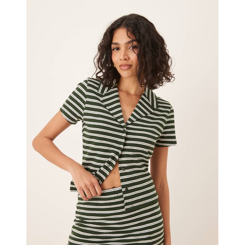 ASOS DESIGN shrunken shirt co-ord in textured green and white stripe 106519205